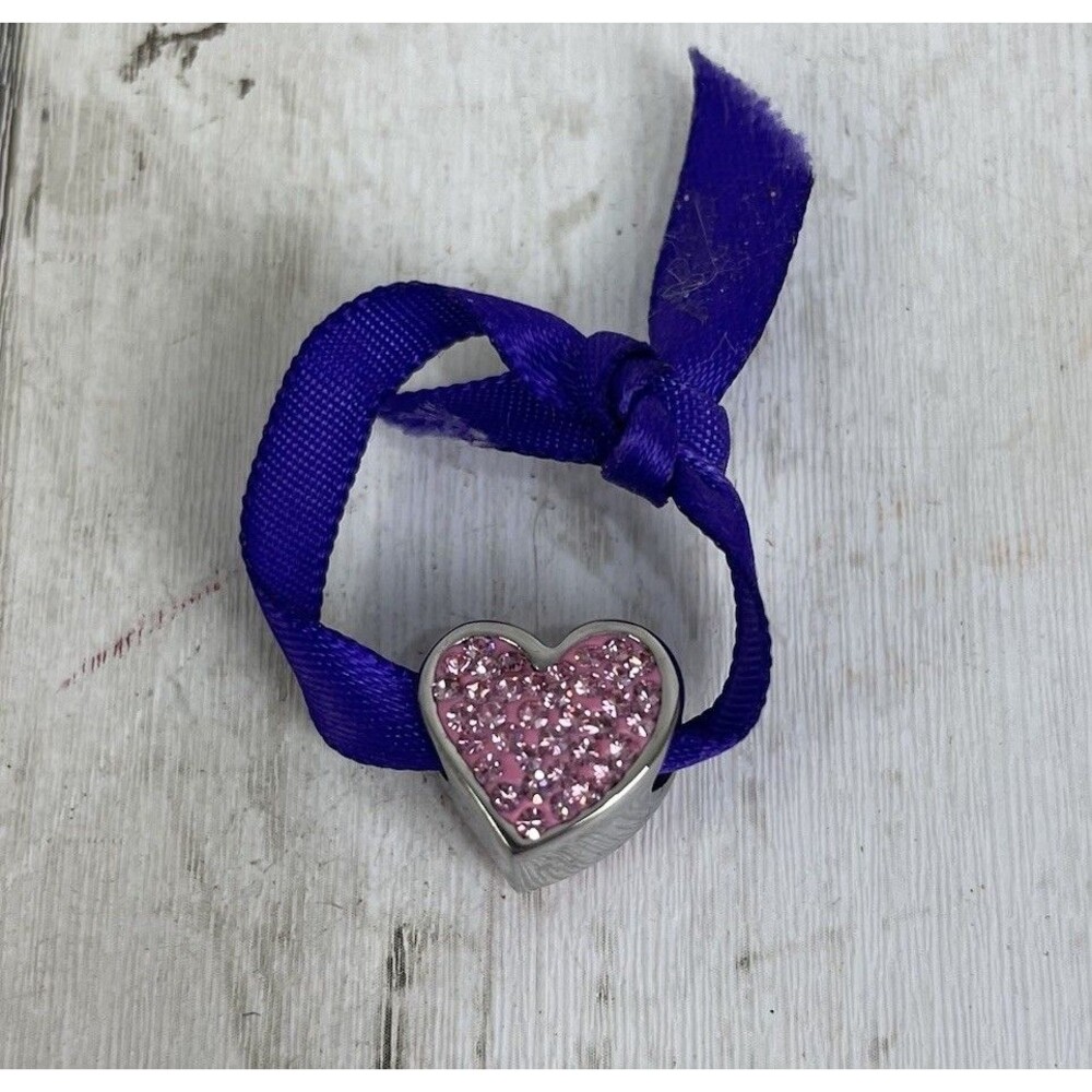 Hallmark Connections Heart Bead Charm Pink Rhinestones Stainless Steel NWOT